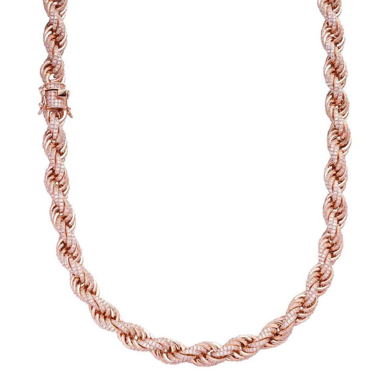 Rope Chain Necklace Iced Out CZ Stones - 14k Rose Gold Vermeil 925 Silver - 9mm - 16"-30"