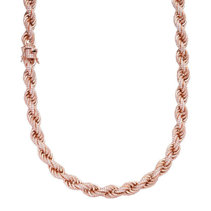 Rope Chain Necklace Iced Out CZ Stones - 14k Rose Gold Vermeil 925 Silver - 9mm - 16"-30"