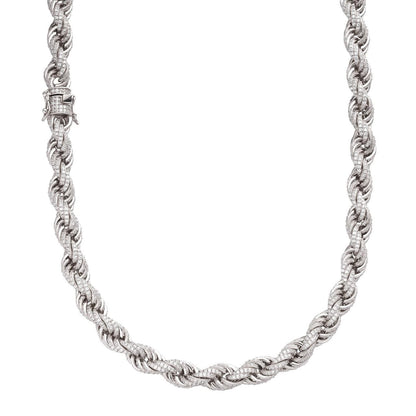 Rope Chain Necklace Iced Out CZ Stones - 925 Silver - 9mm - 16-30"