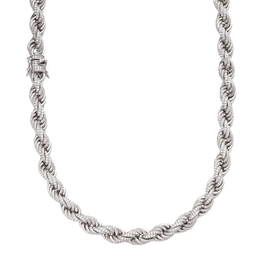 Rope Chain Necklace Iced Out CZ Stones - 925 Silver - 9mm - 16-30"