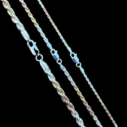 Rope Chain Necklace - TRICOLOR 14k Rose & Yellow Gold Vermeil 925 Sterling Silver - 16"-30" - 2mm-5mm