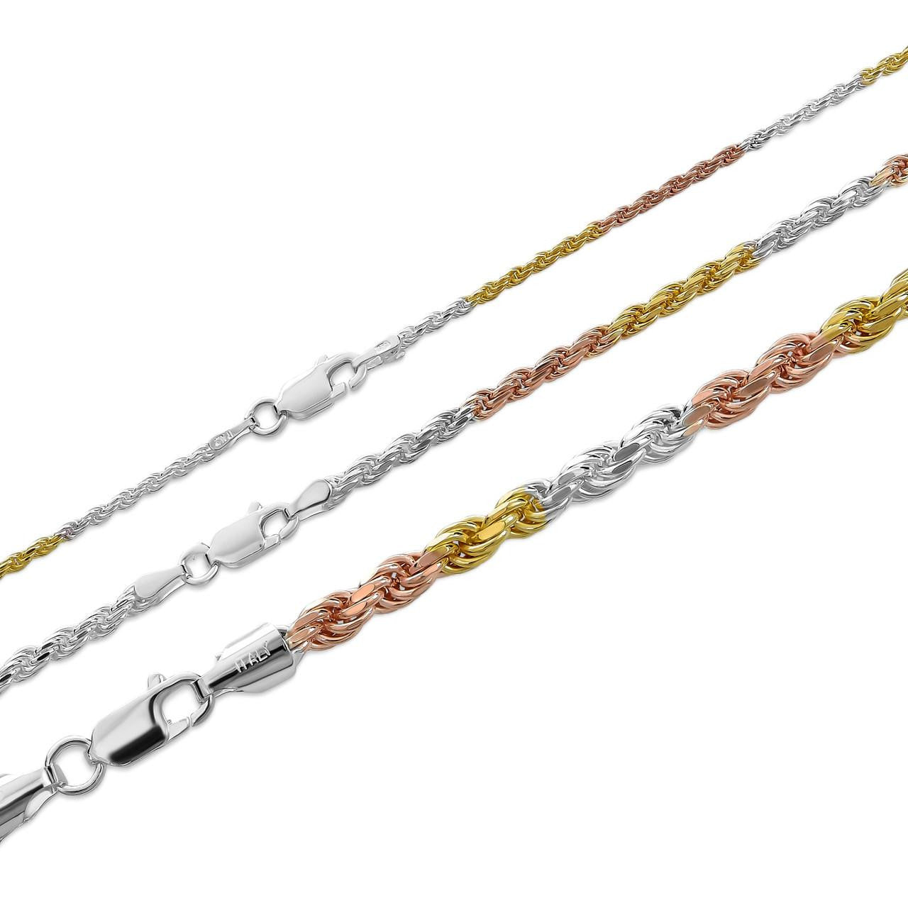 Rope Chain Necklace - TRICOLOR 14k Rose & Yellow Gold Vermeil 925 Sterling Silver - 16"-30" - 2mm-5mm