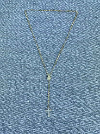 Classic Italian Virgin Mary Rosary Beads Necklace Iced Out CZ Stones - 14k Gold Vermeil 925 Silver - 4mm - 24"