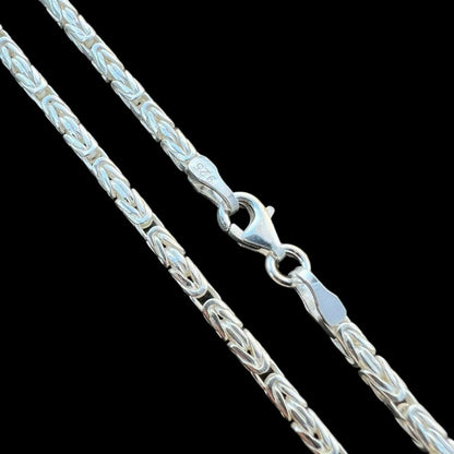Round Byzantine Link Chain Necklace - 925 Sterling Silver - 16"-30" - 2mm