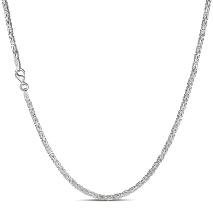 Round Byzantine Link Chain Necklace - 925 Sterling Silver - 16"-30" - 2mm