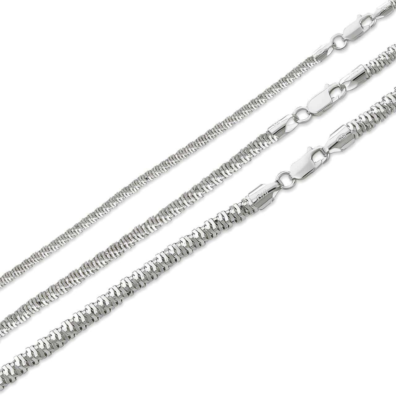 Round Sparkle Rock Chain Necklace - 925 Sterling Silver - 16"-30" - 3mm-5mm