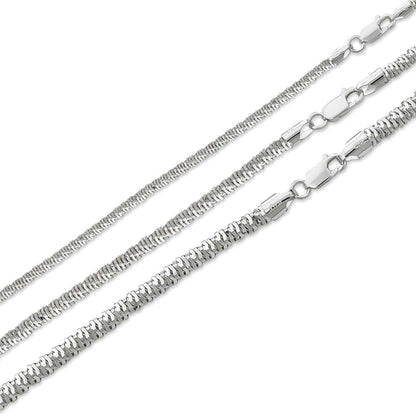 Round Sparkle Rock Chain Necklace - 925 Sterling Silver - 16"-30" - 3mm-5mm