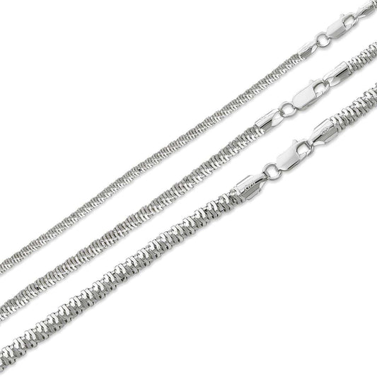 Round Sparkle Rock Chain Necklace - 925 Sterling Silver - 16"-30" - 3mm-5mm