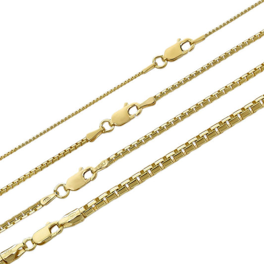 Rounded Box Link Chain Necklace - 14k Gold Vermeil 925 Sterling Silver - 16"-30" - 1mm-3mm
