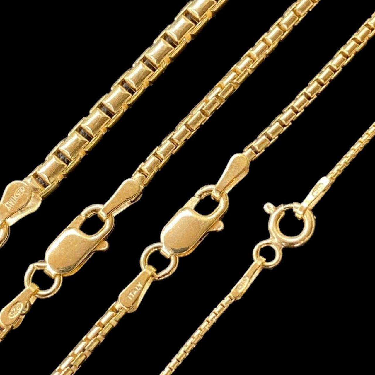 Rounded Box Link Chain Necklace - 14k Gold Vermeil 925 Sterling Silver - 16"-30" - 1mm-3mm