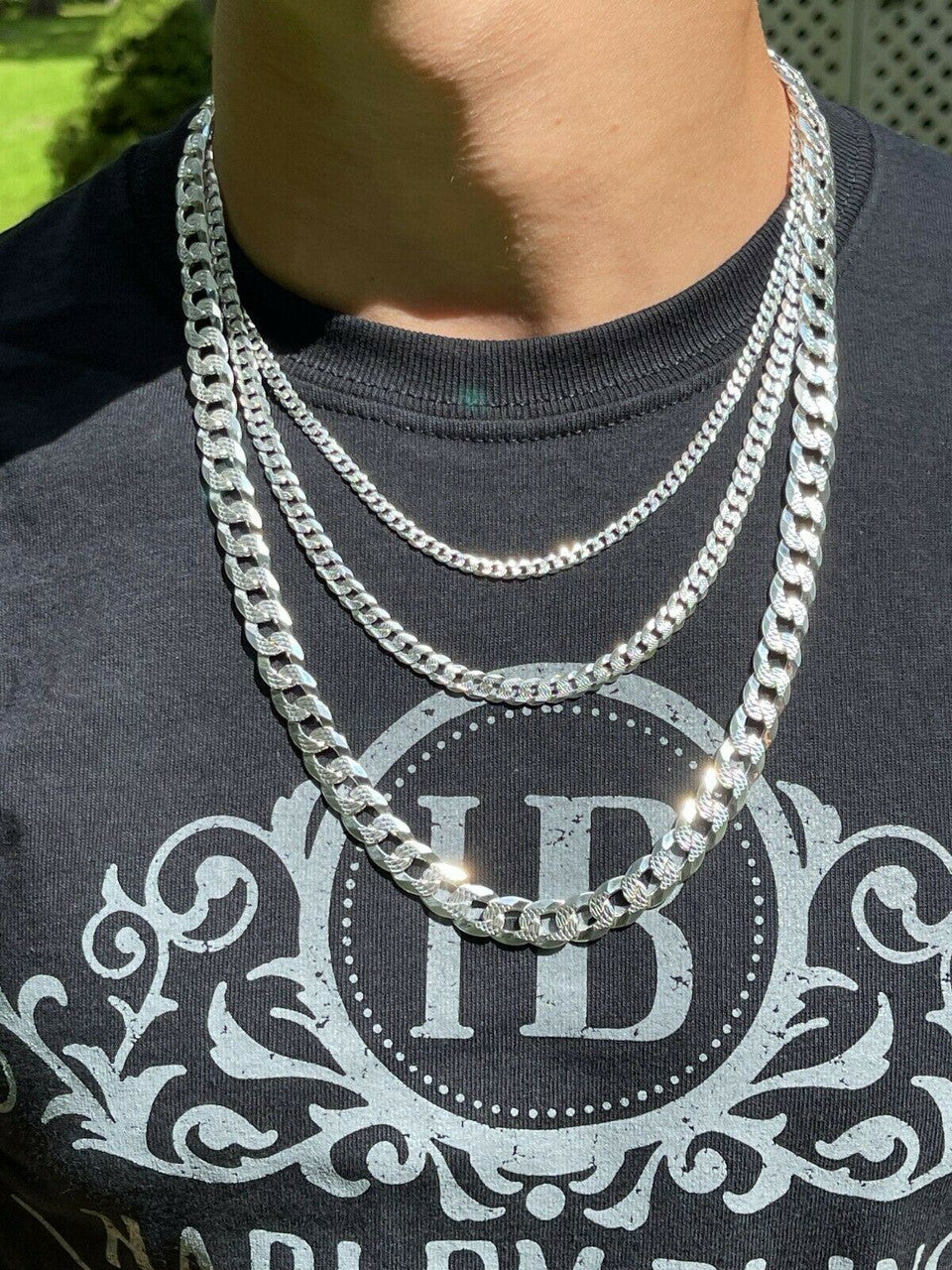 Flat Curb Cuban Chain Necklace - Diamond Cut 925 Sterling Silver - 16"-30" - 3mm-10.5mm