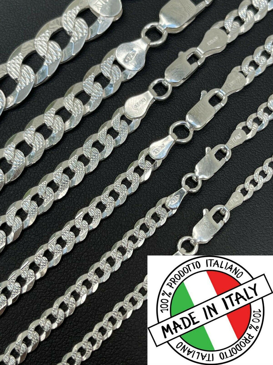 Flat Curb Cuban Chain Necklace - Diamond Cut 925 Sterling Silver - 16"-30" - 3mm-10.5mm