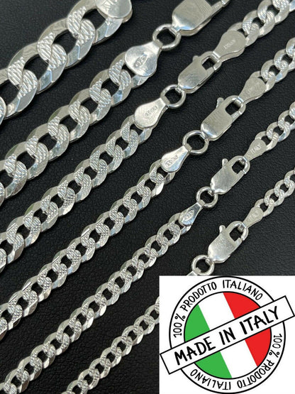 Flat Curb Cuban Chain Necklace - Diamond Cut 925 Sterling Silver - 16"-30" - 3mm-10.5mm