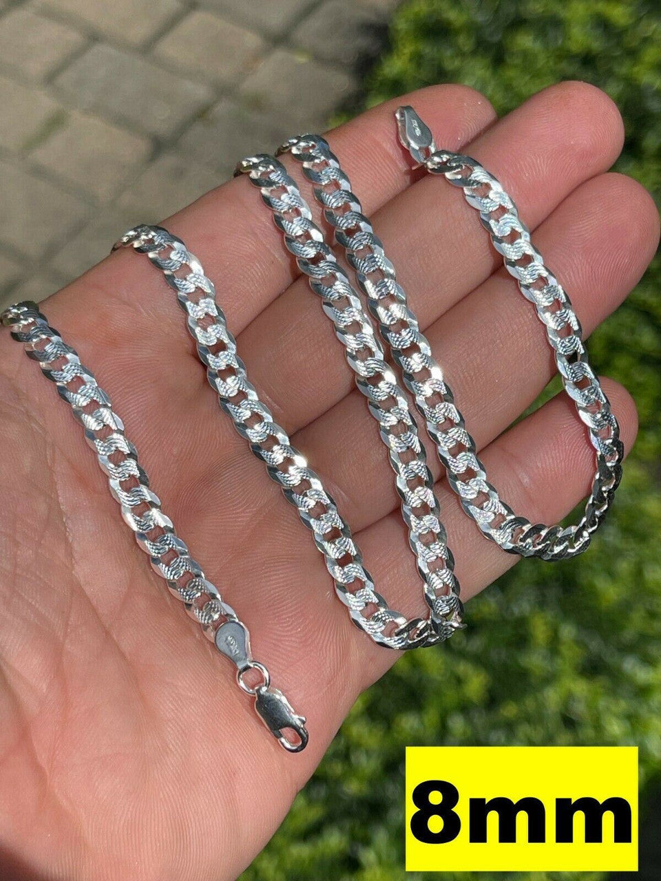 Flat Curb Cuban Chain Necklace - Diamond Cut 925 Sterling Silver - 16"-30" - 3mm-10.5mm