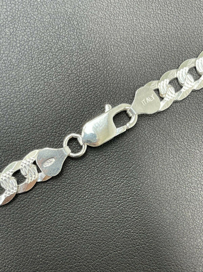 Flat Curb Cuban Chain Necklace - Diamond Cut 925 Sterling Silver - 16"-30" - 3mm-10.5mm