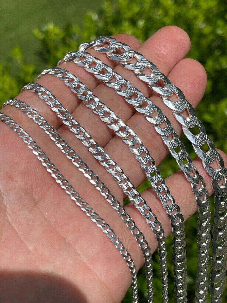 Flat Curb Cuban Chain Necklace - Diamond Cut 925 Sterling Silver - 16"-30" - 3mm-10.5mm