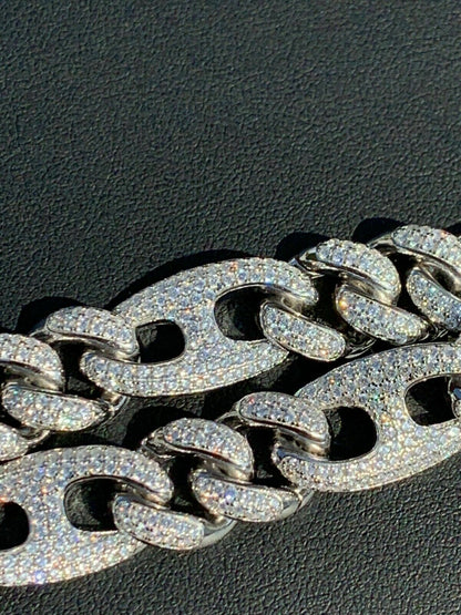 Figarucci Figaro Mariner Cross Link Chain Necklace Iced Out CZ Stones - 925 Silver - 12mm - 18"-30"
