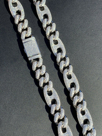Figarucci Figaro Mariner Cross Link Chain Necklace Iced Out CZ Stones - 925 Silver - 12mm - 18"-30"