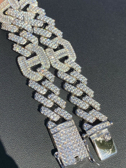 Figarucci Prong Cuban Link Chain Necklace Iced Out CZ Stones - 925 Silver - 15mm - 18"-30"