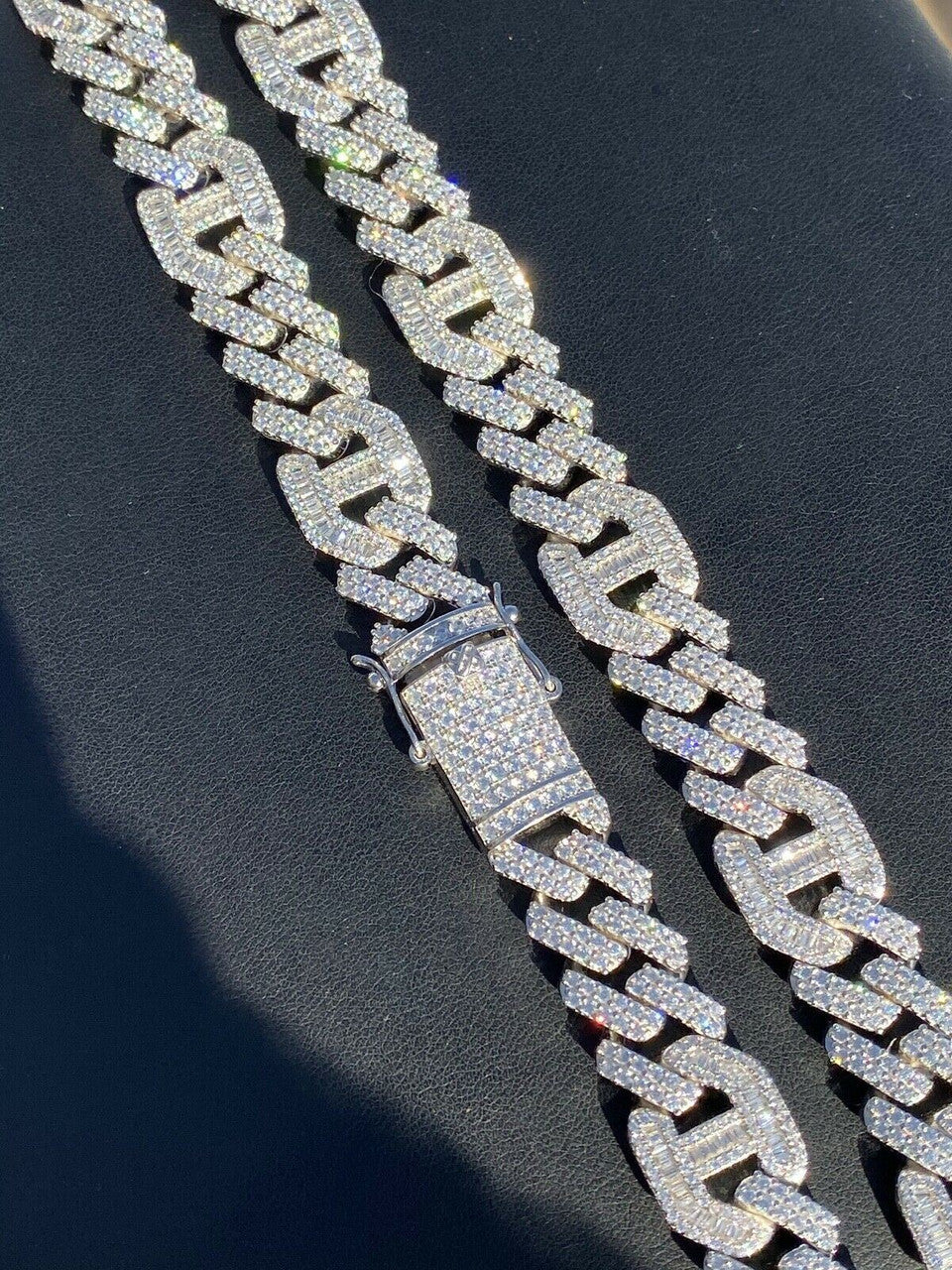 Figarucci Prong Cuban Link Chain Necklace Iced Out CZ Stones - 925 Silver - 15mm - 18"-30"