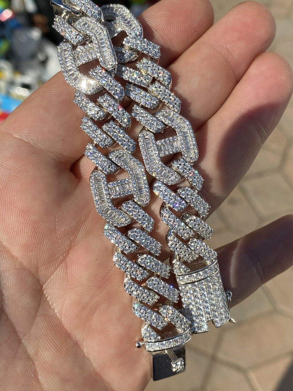 Figarucci Prong Cuban Link Chain Necklace Iced Out CZ Stones - 925 Silver - 15mm - 18"-30"