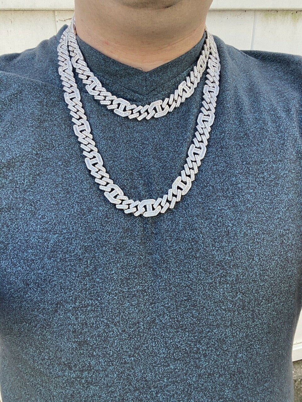 Figarucci Prong Cuban Link Chain Necklace Iced Out CZ Stones - 925 Silver - 15mm - 18"-30"