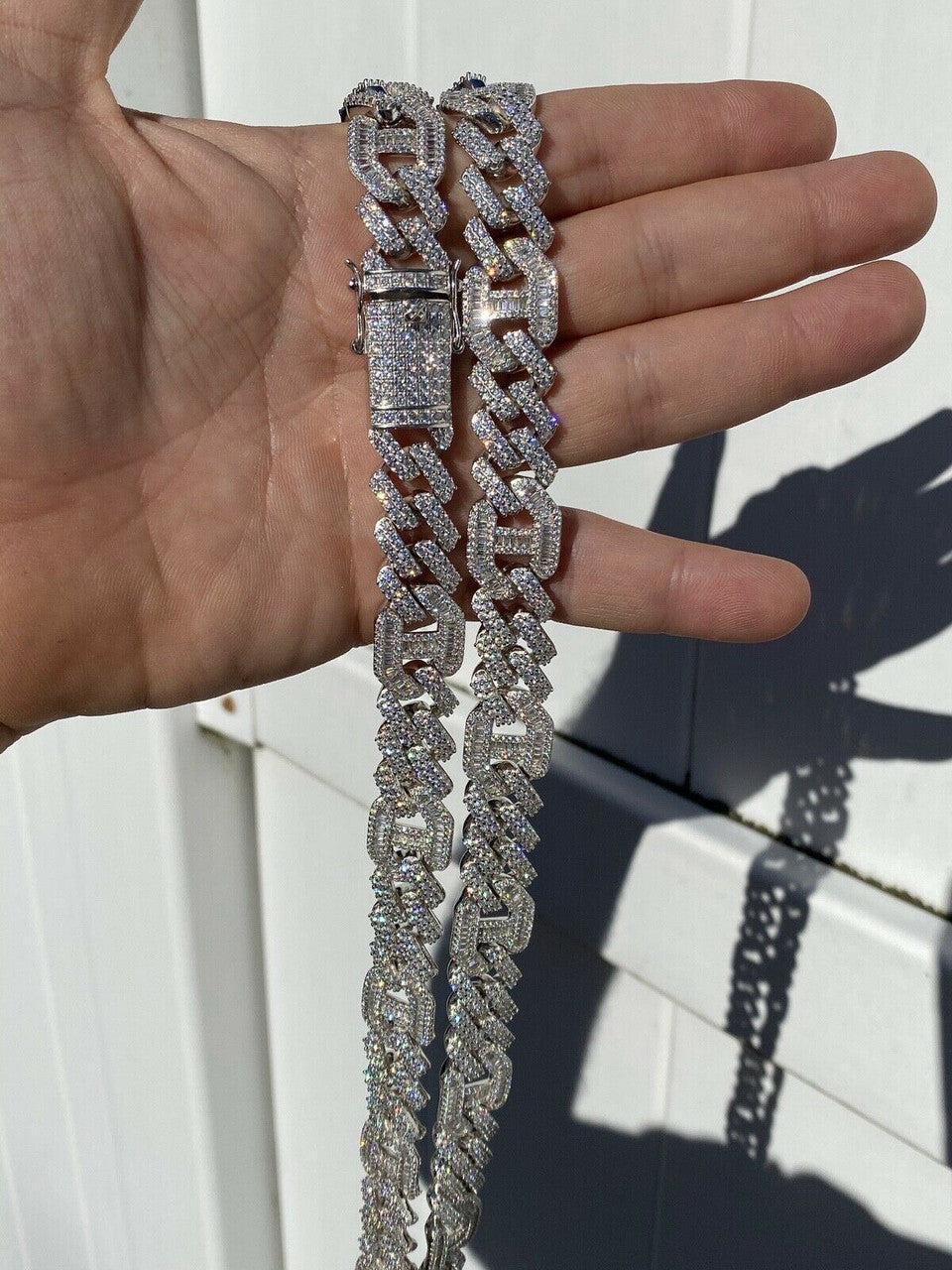 Figarucci Prong Cuban Link Chain Necklace Iced Out CZ Stones - 925 Silver - 15mm - 18"-30"
