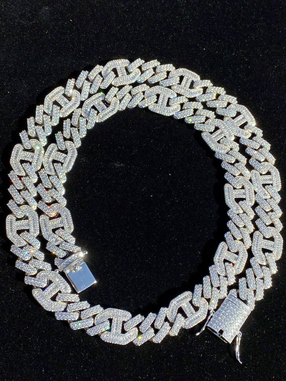Figarucci Prong Cuban Link Chain Necklace Iced Out CZ Stones - 925 Silver - 15mm - 18"-30"