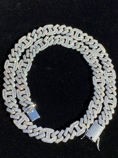Figarucci Prong Cuban Link Chain Necklace Iced Out CZ Stones - 925 Silver - 15mm - 18"-30"