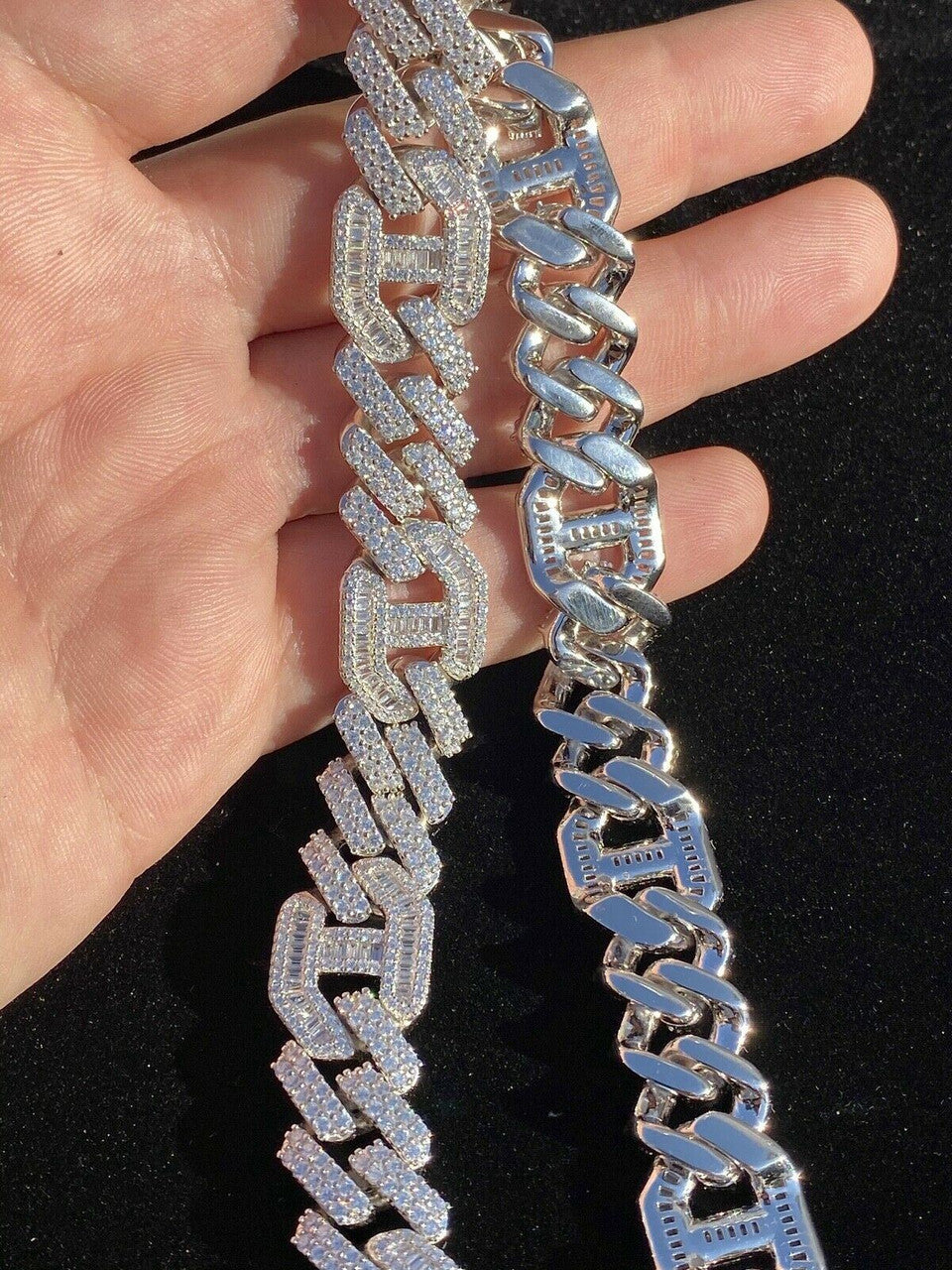Figarucci Prong Cuban Link Chain Necklace Iced Out CZ Stones - 925 Silver - 15mm - 18"-30"