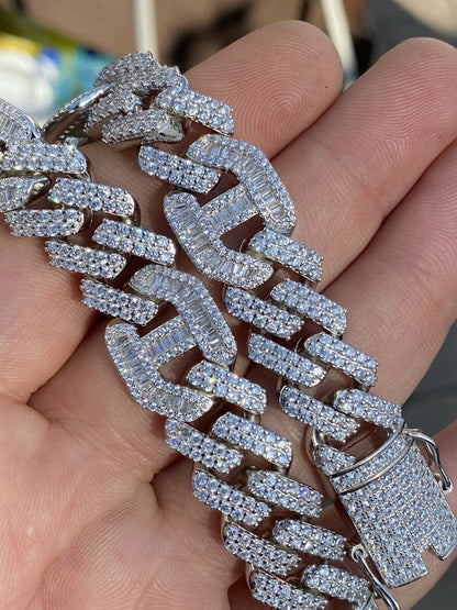 Figarucci Prong Cuban Link Chain Necklace Iced Out CZ Stones - 925 Silver - 15mm - 18"-30"