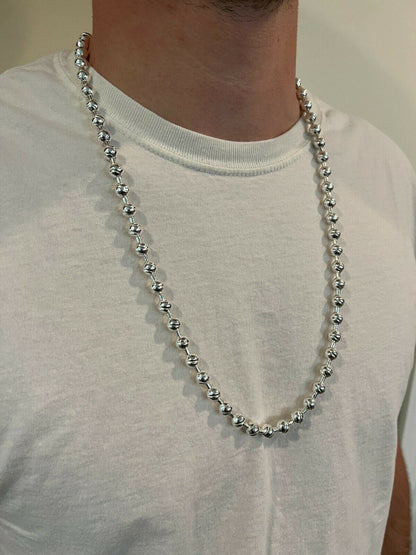 Ball Bead "Dog Tag" Chain Necklace - 925 Sterling Silver - 18"-30" - 8mm