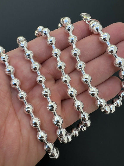 Ball Bead "Dog Tag" Chain Necklace - 925 Sterling Silver - 18"-30" - 8mm