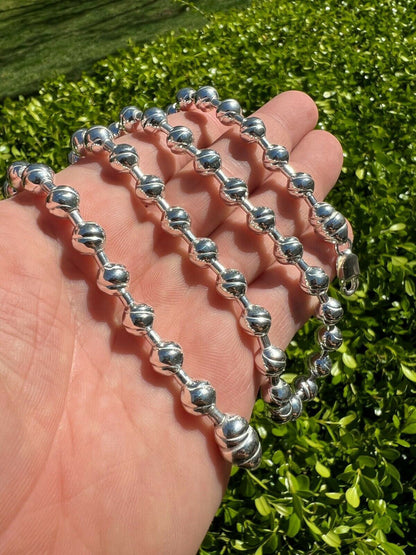 Ball Bead "Dog Tag" Chain Necklace - 925 Sterling Silver - 18"-30" - 8mm