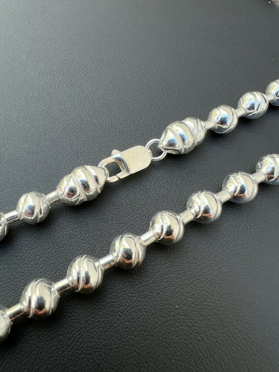 Ball Bead "Dog Tag" Chain Necklace - 925 Sterling Silver - 18"-30" - 8mm