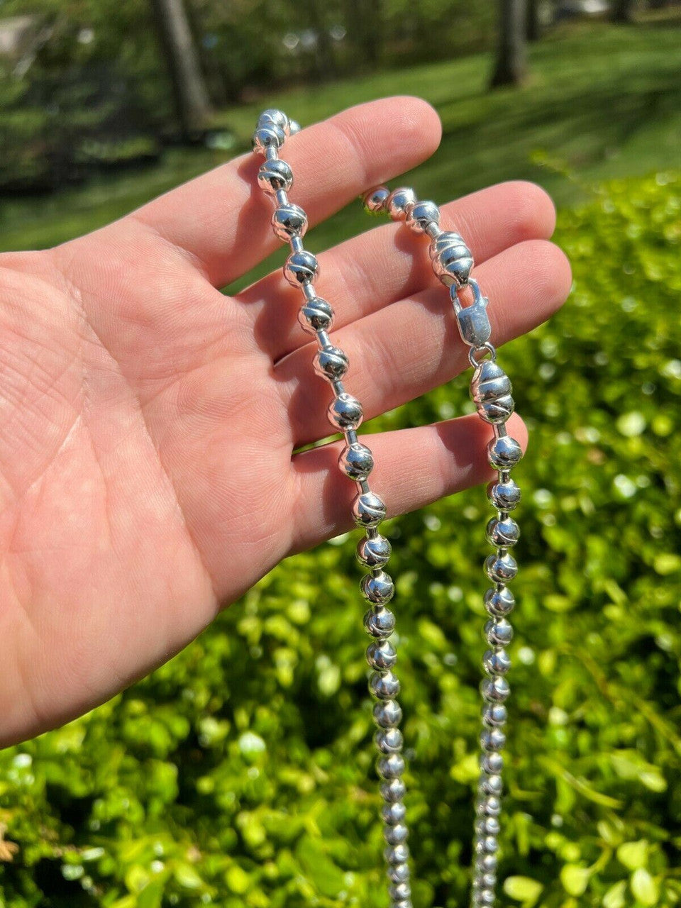 Ball Bead "Dog Tag" Chain Necklace - 925 Sterling Silver - 18"-30" - 8mm