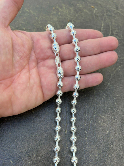 Ball Bead "Dog Tag" Chain Necklace - 925 Sterling Silver - 18"-30" - 8mm