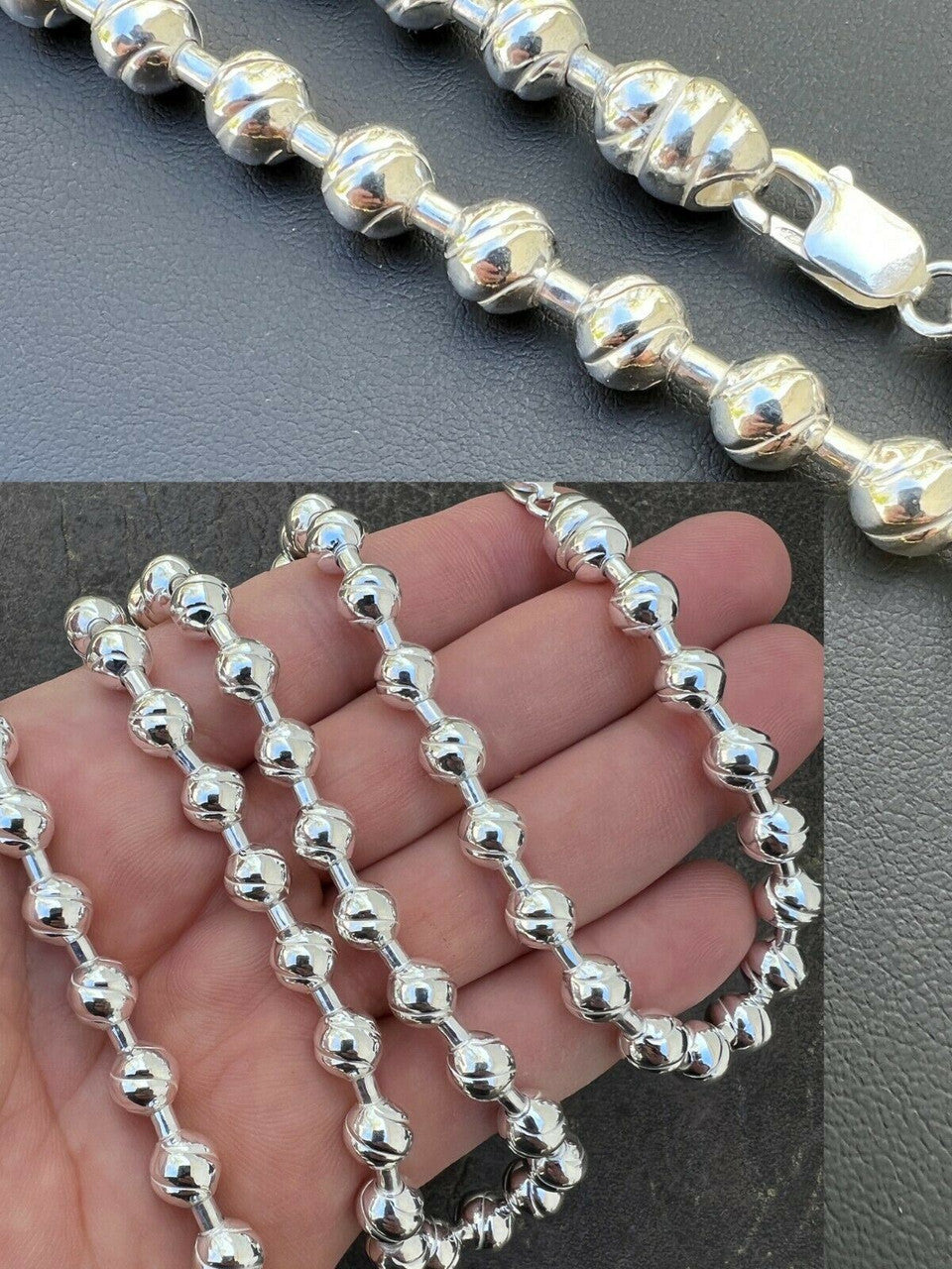 Ball Bead "Dog Tag" Chain Necklace - 925 Sterling Silver - 18"-30" - 8mm