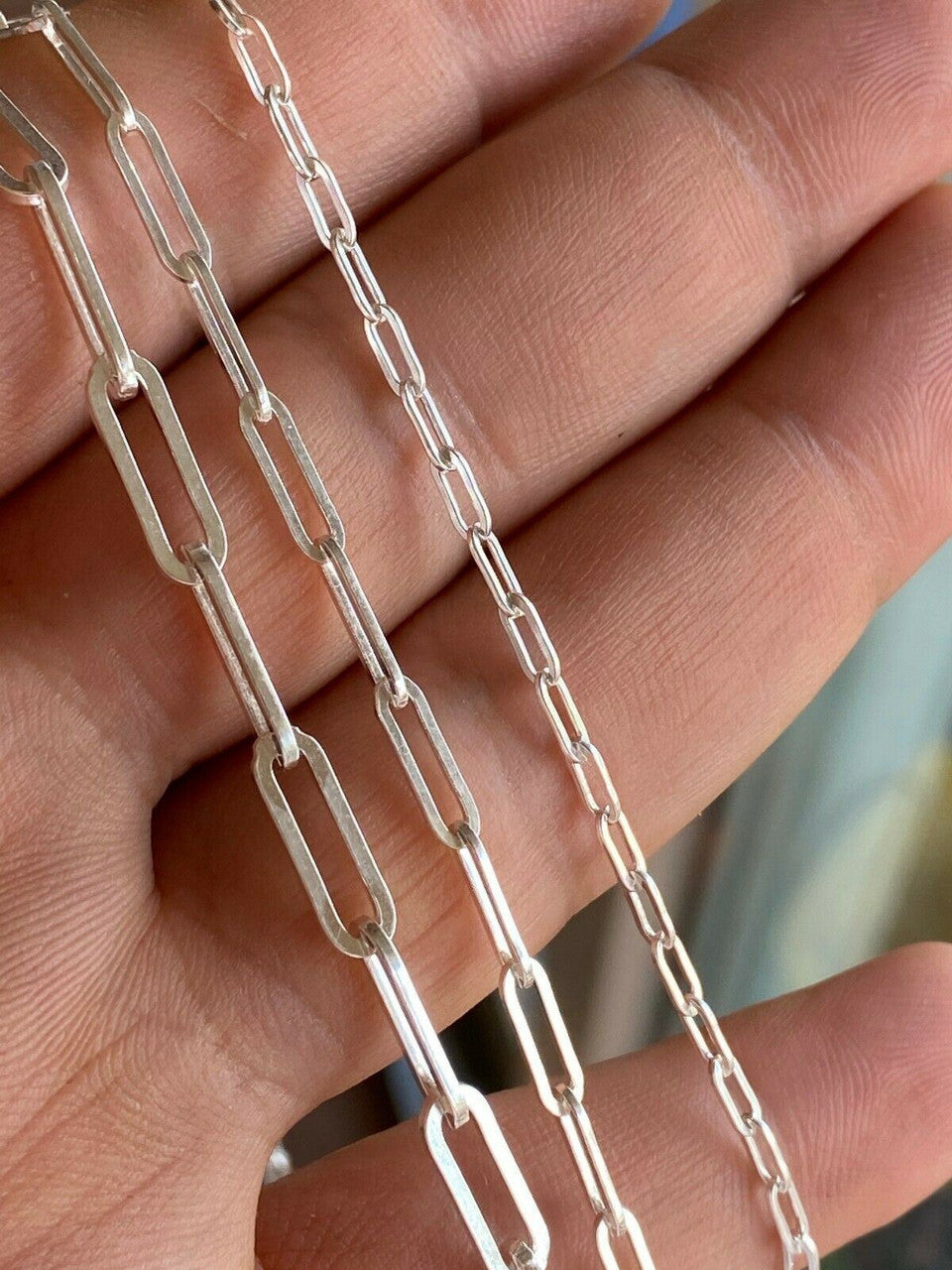 Paperclip Chain Necklace - 925 Sterling Silver - 14"-24" - 2.5mm-4mm