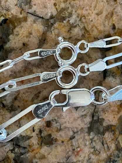 Paperclip Chain Necklace - 925 Sterling Silver - 14"-24" - 2.5mm-4mm