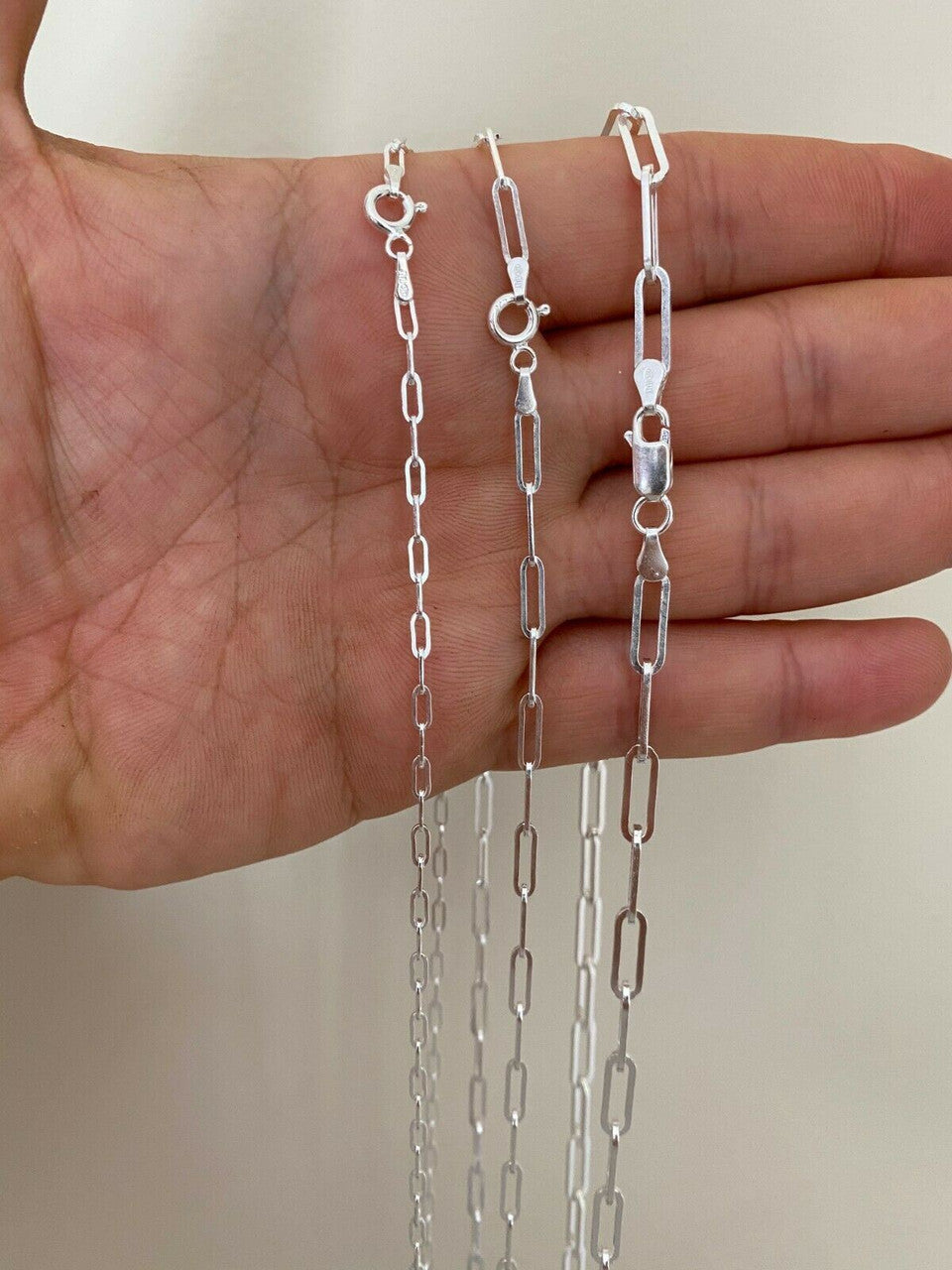 Paperclip Chain Necklace - 925 Sterling Silver - 14"-24" - 2.5mm-4mm