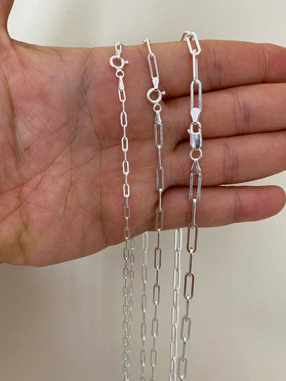Paperclip Chain Necklace - 925 Sterling Silver - 14"-24" - 2.5mm-4mm
