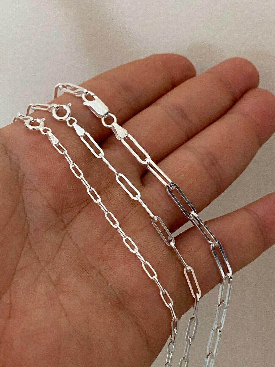 Paperclip Chain Necklace - 925 Sterling Silver - 14"-24" - 2.5mm-4mm