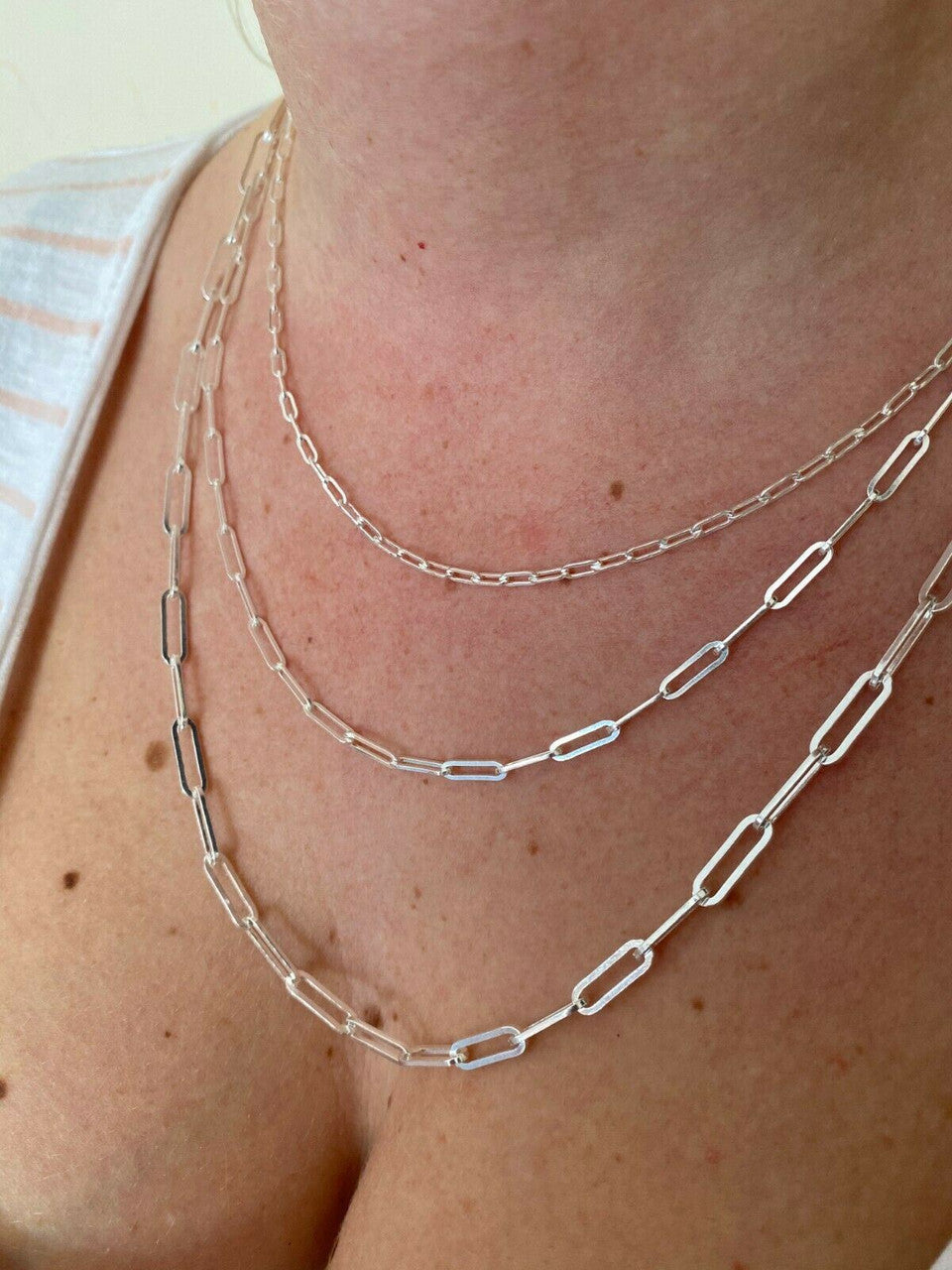 Paperclip Chain Necklace - 925 Sterling Silver - 14"-24" - 2.5mm-4mm