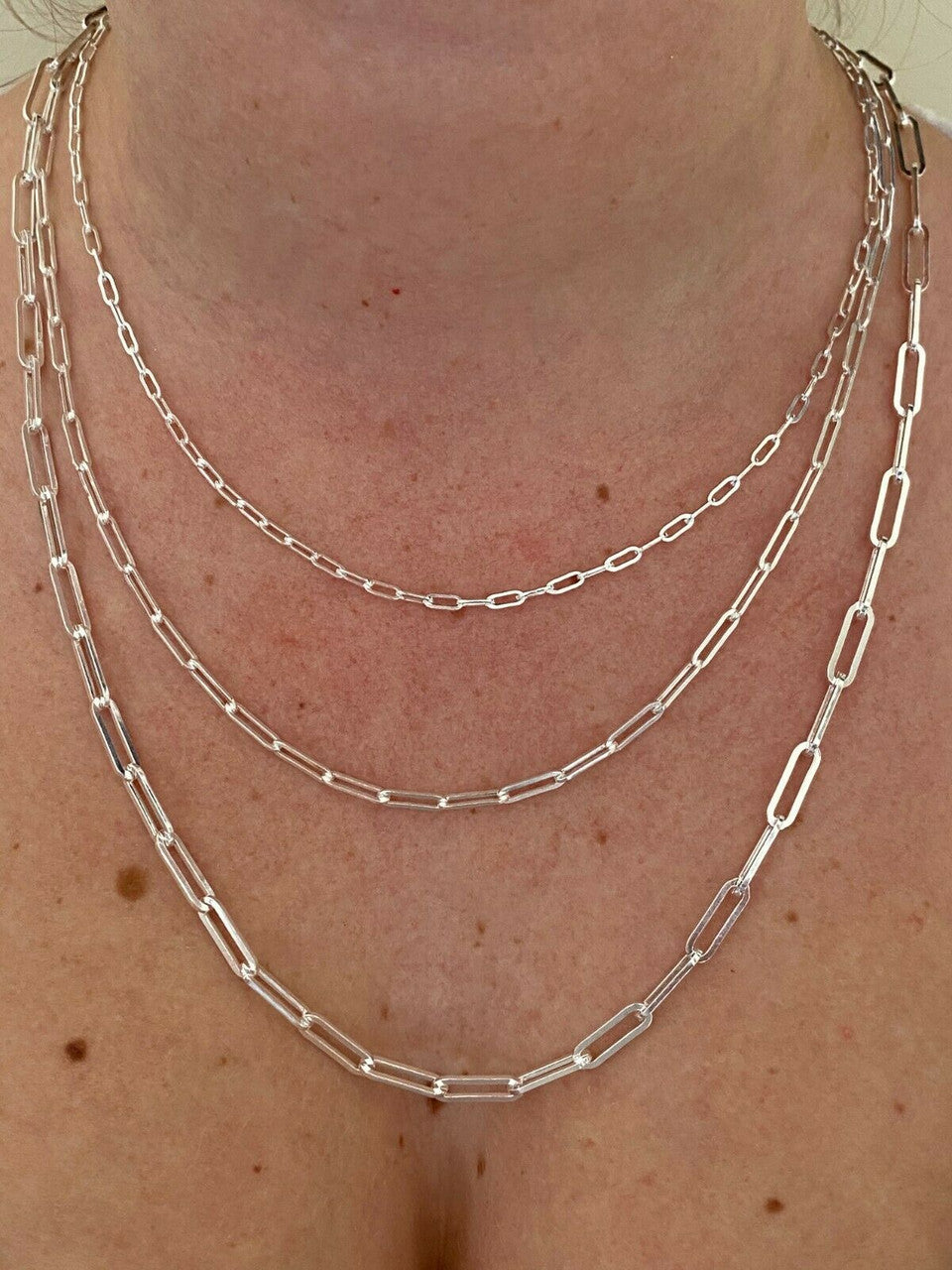 Paperclip Chain Necklace - 925 Sterling Silver - 14"-24" - 2.5mm-4mm