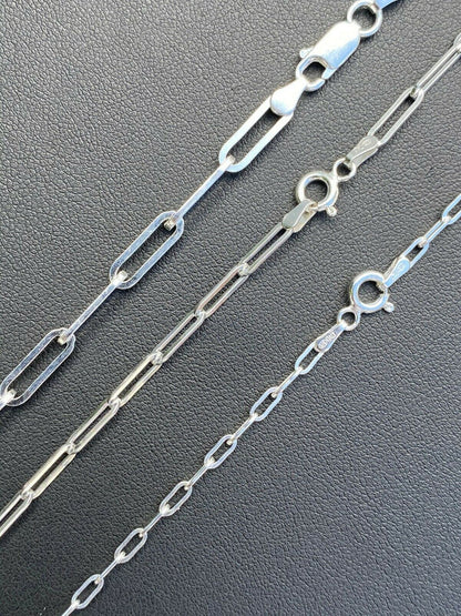 Paperclip Chain Necklace - 925 Sterling Silver - 14"-24" - 2.5mm-4mm