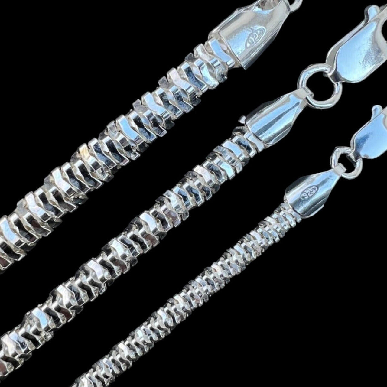 Round Sparkle Rock Chain Necklace - 925 Sterling Silver - 16"-30" - 3mm-5mm