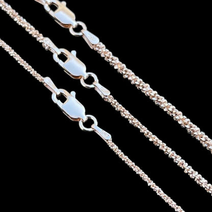 Sparkle Rock Link Chain Necklace - 14k Rose Gold Vermeil 925 Sterling Silver - 14"-24" - 1mm-3mm