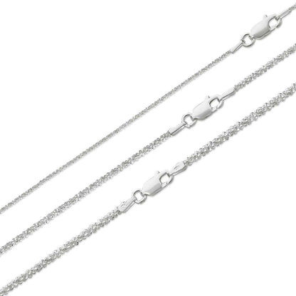 Sparkle Rock Link Chain Necklace - 925 Sterling Silver - 14"-24" - 1mm-3mm