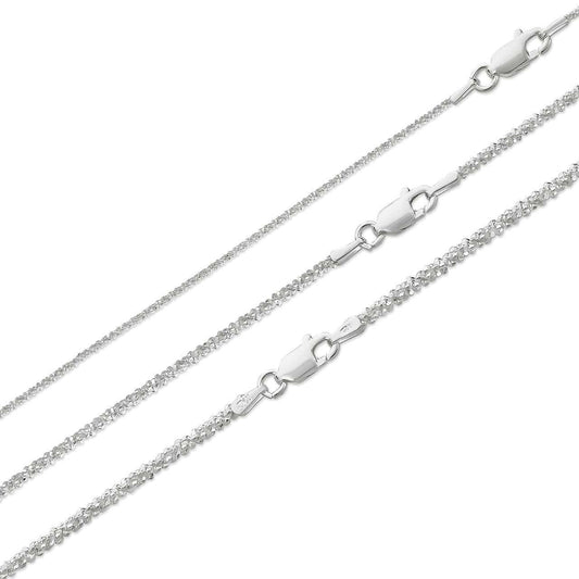 Sparkle Rock Link Chain Necklace - 925 Sterling Silver - 14"-24" - 1mm-3mm